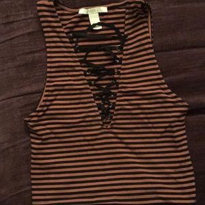 Striped lace up top